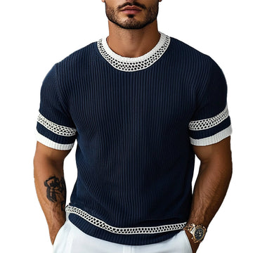 Fayymont | Men's Contrast Web Round Neck Knitted Short Sleeve T-Shirt