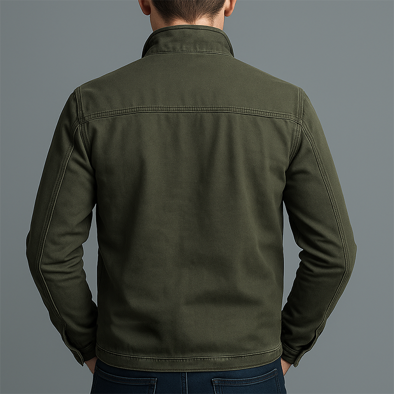 Veste décontractée vintage pour homme en coton lavé avec fermeture éclair et col à revers