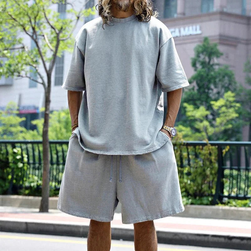 Herren 100% Baumwolle T-Shirt & Shorts Set – Koordinierter Loungewear Set Sommer-Essential