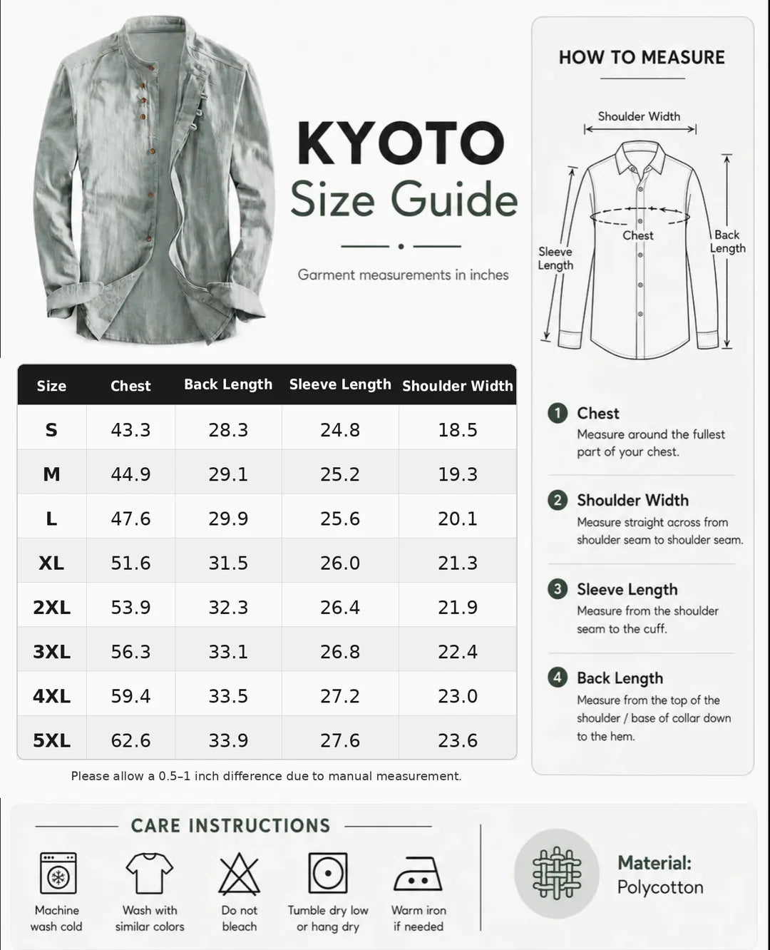 Kyoto - Men's Ultra Comfortable Band Collar Shirt