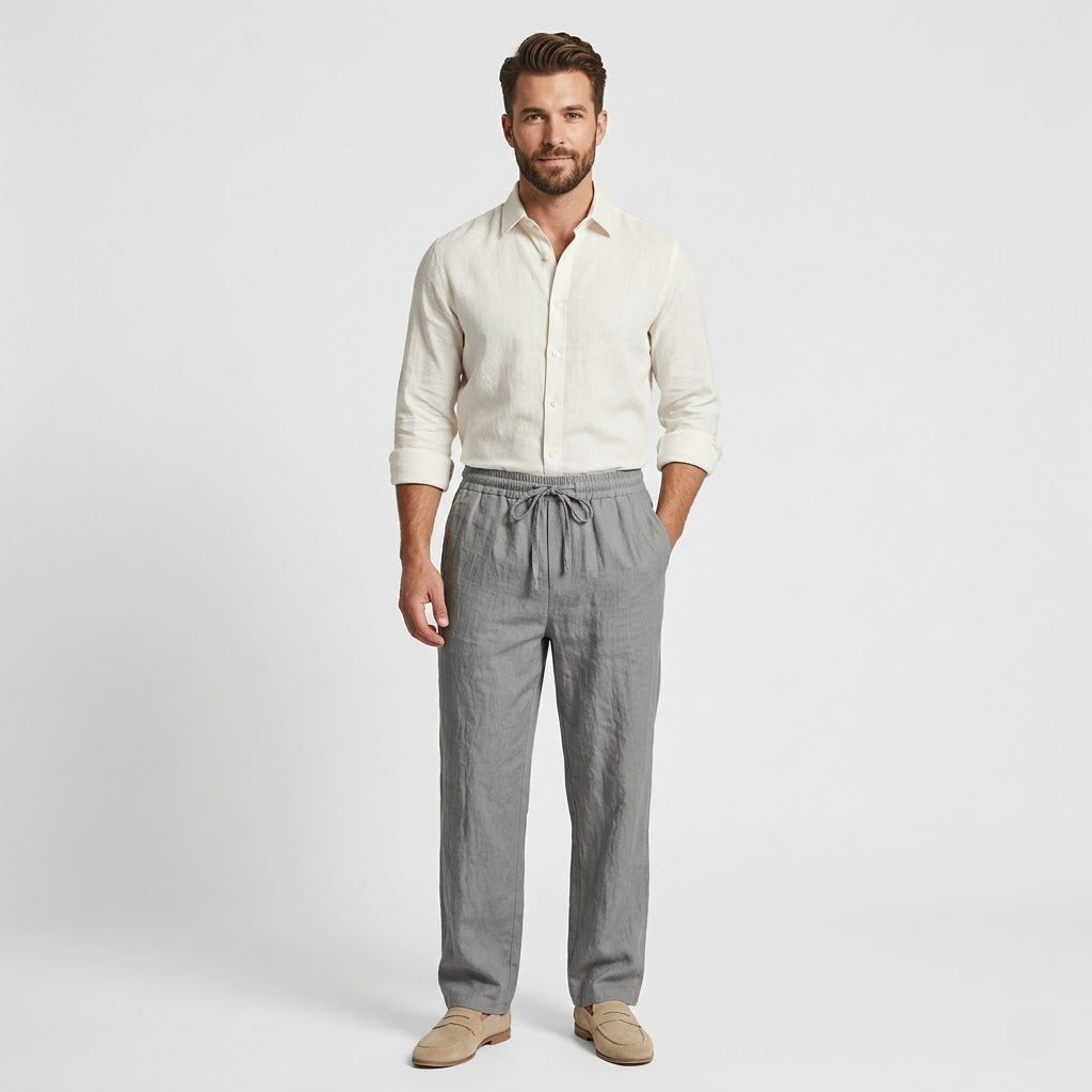 Pantalon en lin à cordon de serrage — longueur totale