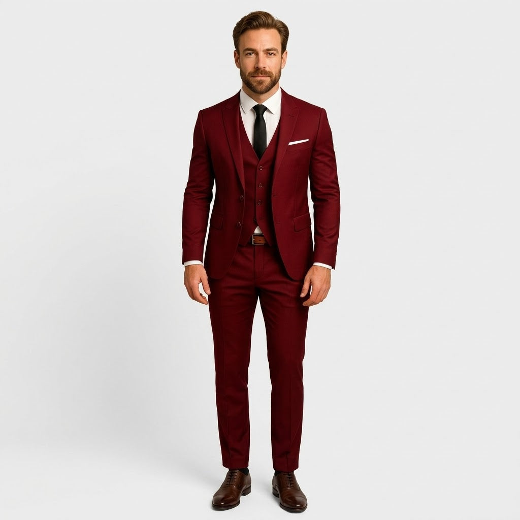 Herren 3-teiliger Slim Fit Anzug – Maßgeschneiderter Blazer, Weste und Hose für formelle Anlässe