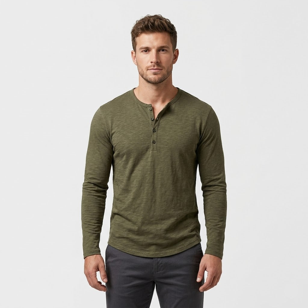 Riverside Langarm-Henley — Baumwollstrick