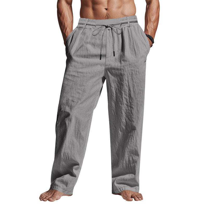 Men’s Linen Trousers – Relaxed Fit – Full Length – Drawstring Waist with Pockets