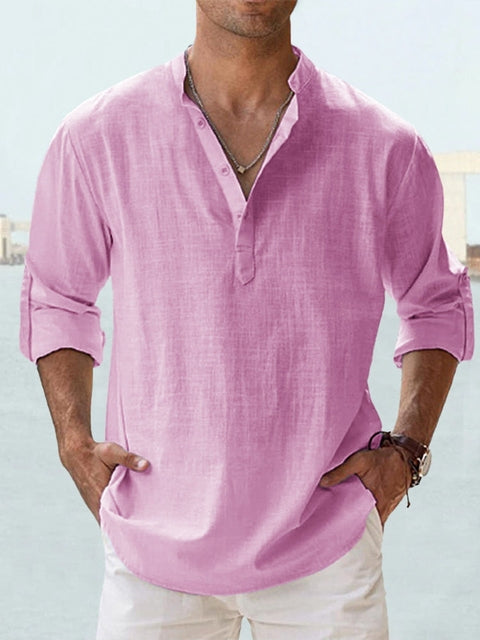 Leinen-Baumwolle Henley — Lange Ärmel
