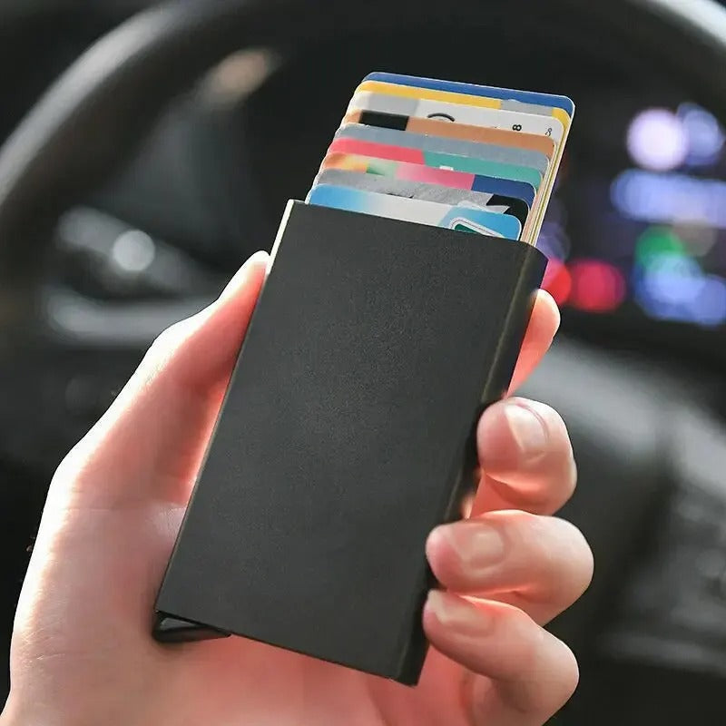 Schlanke aufklappbare vertikale Geldbörse - kompakter RFID-Kreditkartenhalter für Männer & Frauen
