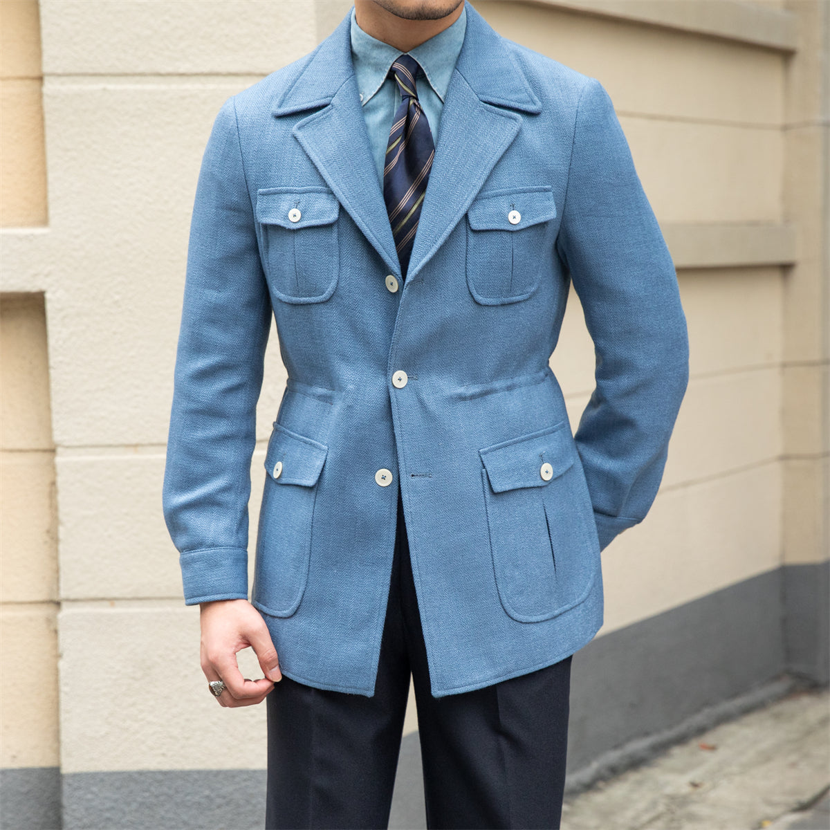 Mailand Anzugkragen Leinenmischung Jacke