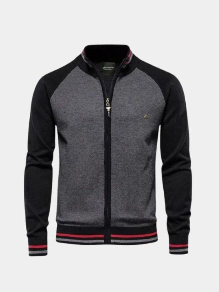 Reißverschluss Color Block Stehkragen Strickjacke Pullover