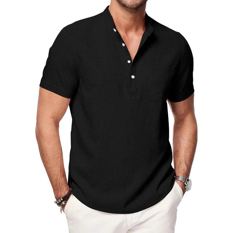 Shoreline Henley | Herren Leichtes Baumwoll-Strandhemd mit Tasche