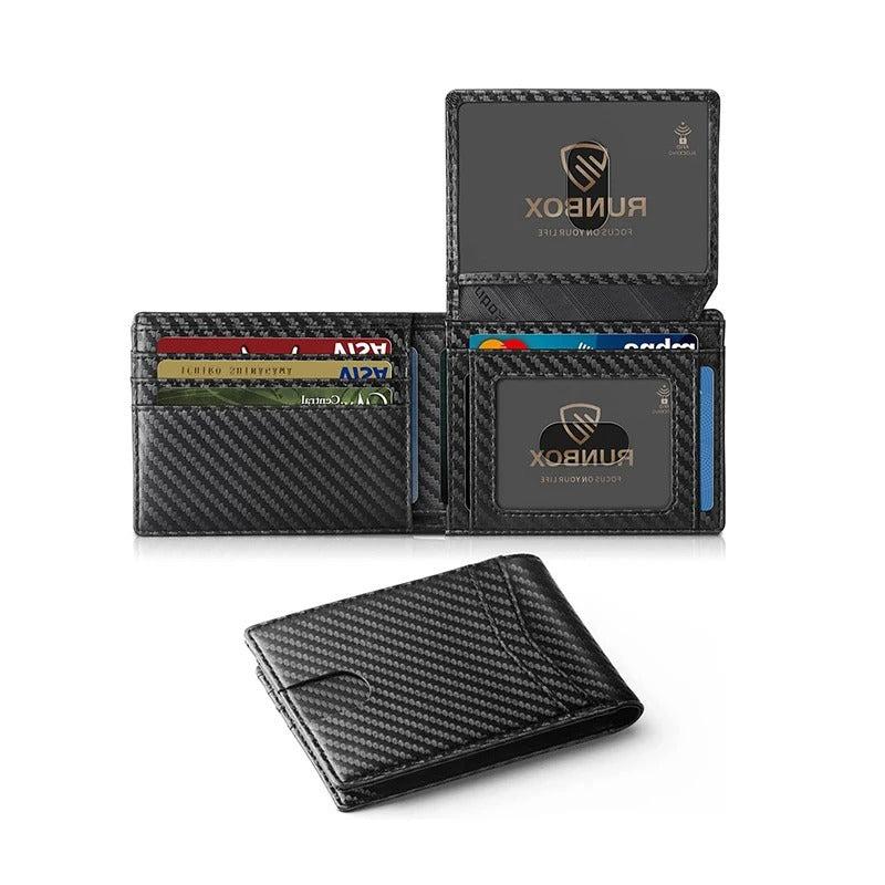 Herren Ultra Slim RFID Leder Geldbörse Carbonfaser