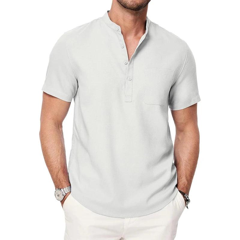 Shoreline Henley | Herren Leichtes Baumwoll-Strandhemd mit Tasche