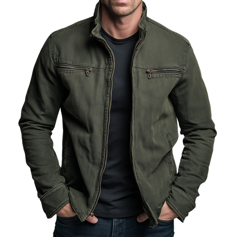 Herren Vintage Freizeit Baumwolle Gewaschene Reißverschluss Reversjacke