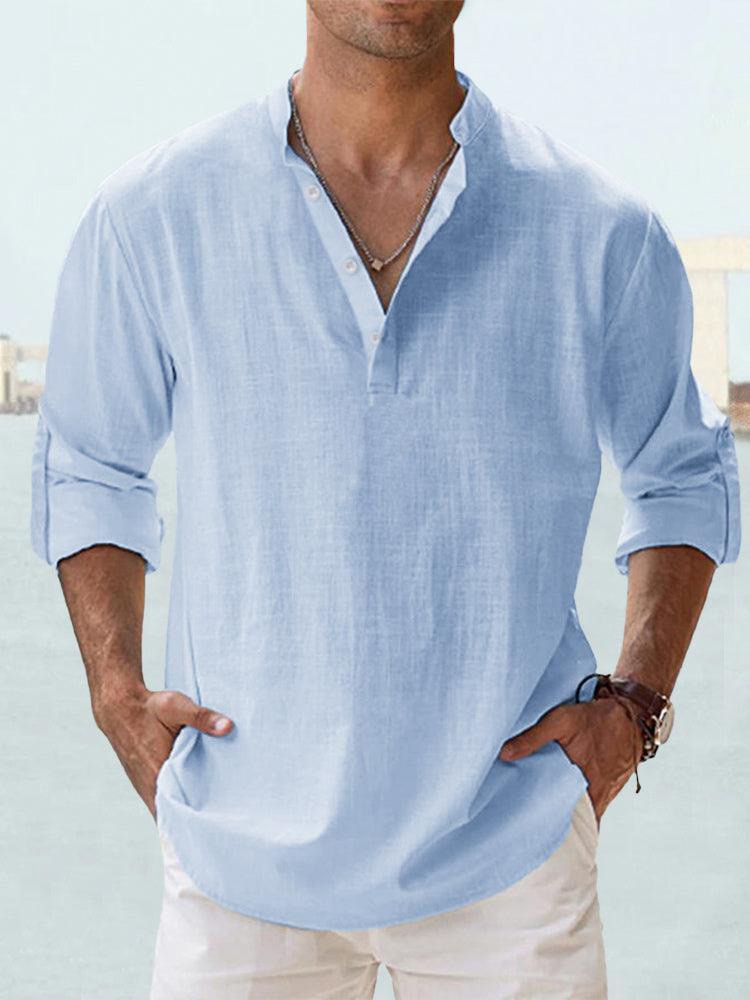 Leinen-Baumwolle Henley — Lange Ärmel