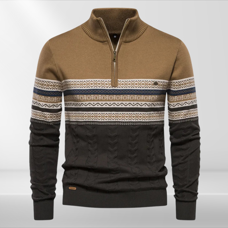 Rudy Retro Pattern Zip Sweater – Men’s Classic Knit Pullover