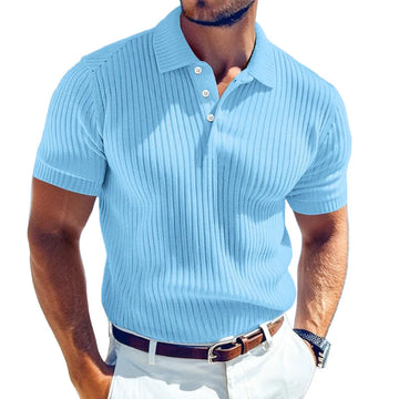 Fayymont | Men's Casual Solid Color Soft Knit Lapel Slim Short Sleeve Polo Shirt Sweater