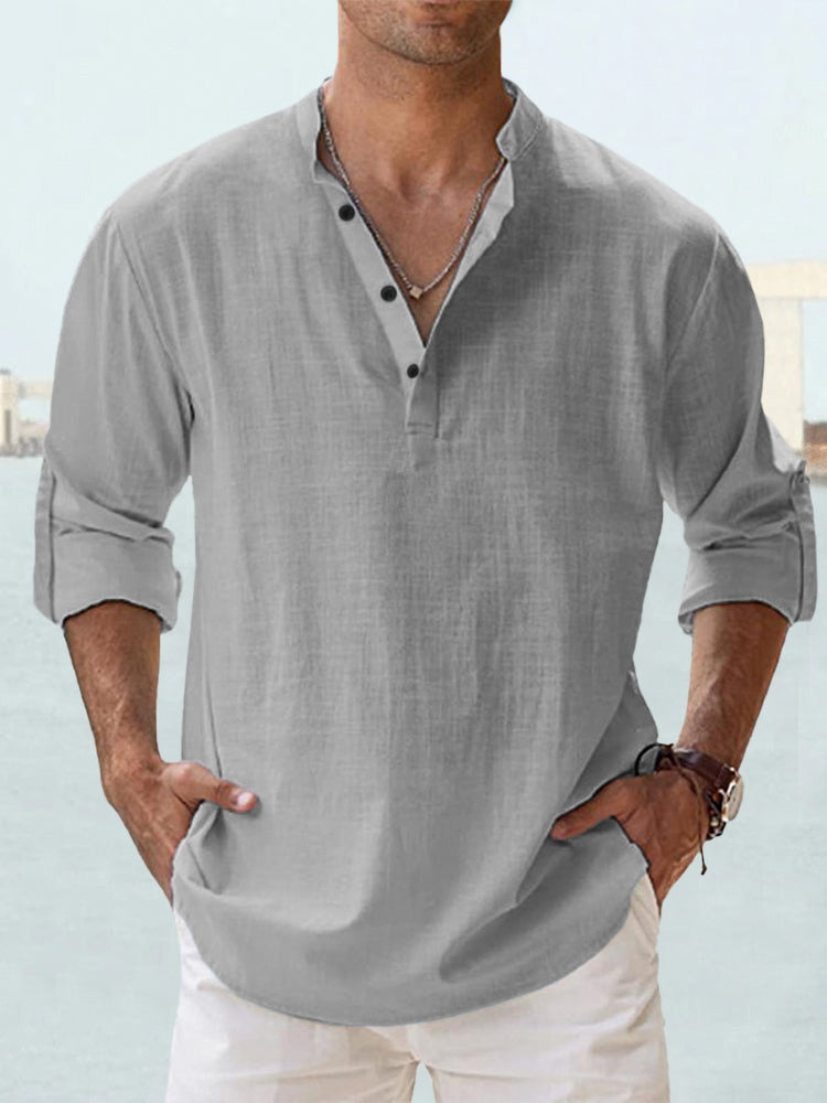Leinen-Baumwolle Henley — Lange Ärmel