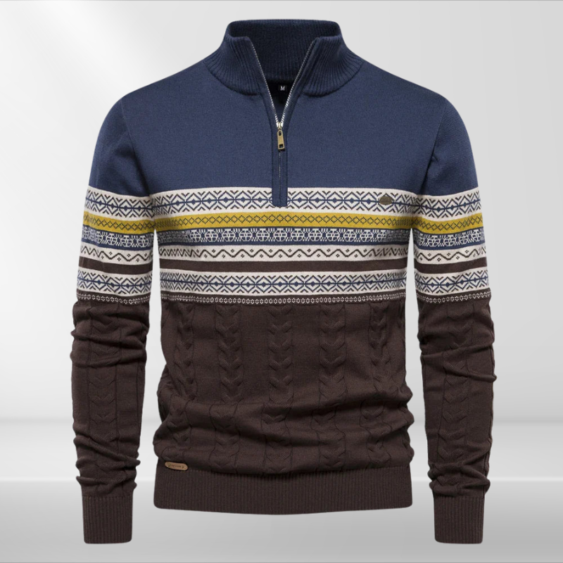 Rudy Retro Pattern Zip Sweater – Men’s Classic Knit Pullover