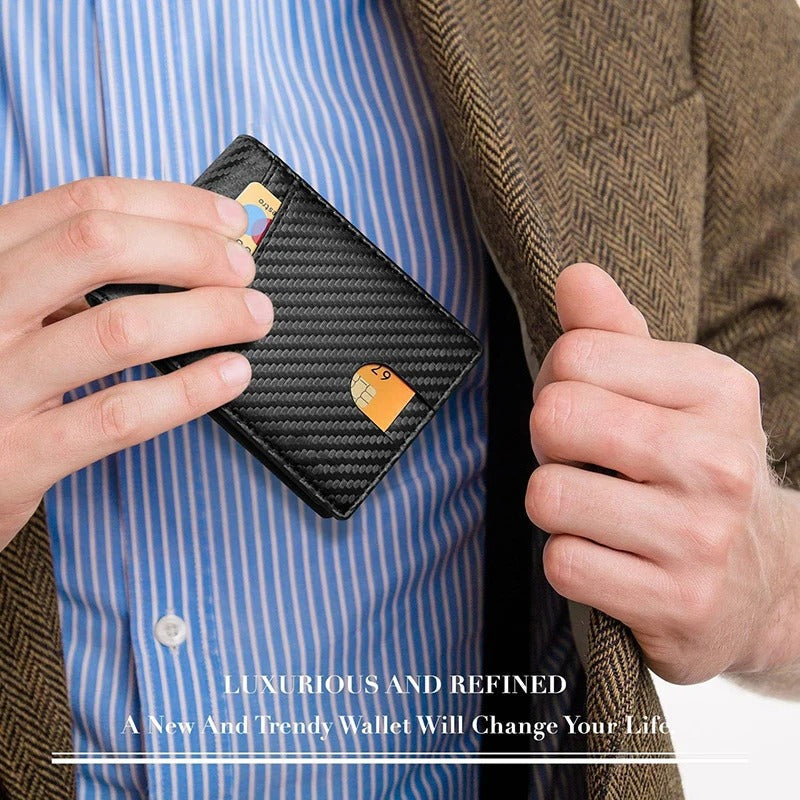 Herren Ultra Slim RFID Leder Geldbörse Carbonfaser