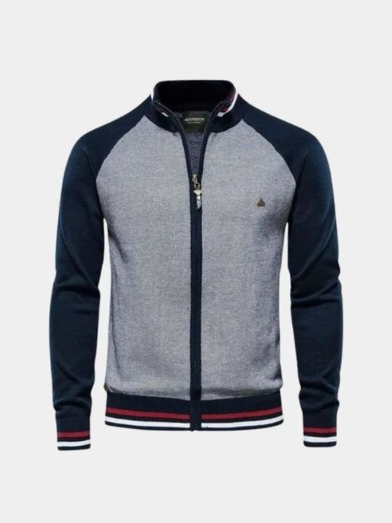 Reißverschluss Color Block Stehkragen Strickjacke Pullover
