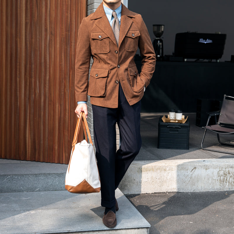 Oslo Corduroy Taillierte Safari-Jacke mit Reverskragen