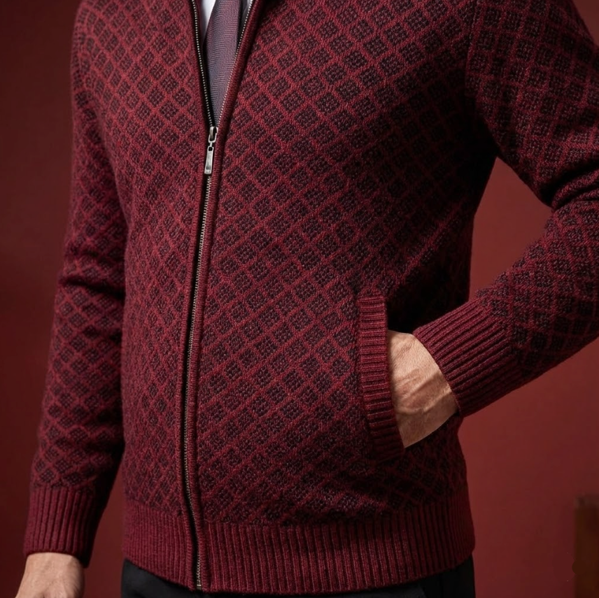 Damon | Men's Full-Zip Patterned Sweater Jacket