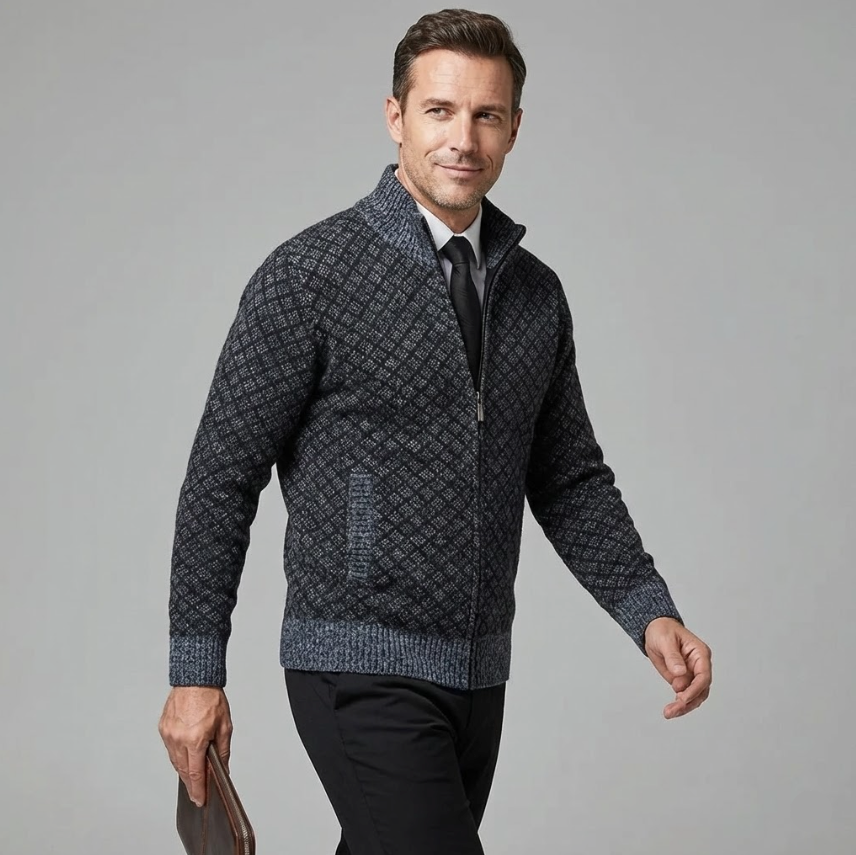 Damon | Men's Full-Zip Patterned Sweater Jacket