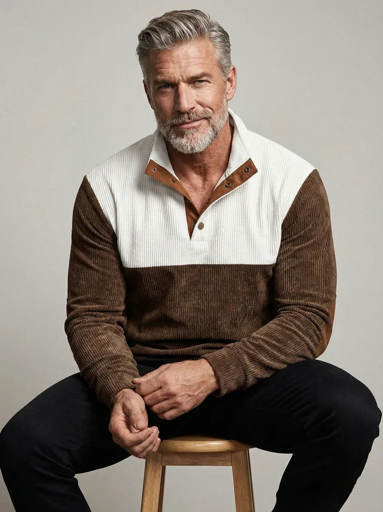 High Collar Corduroy Retro Pullover