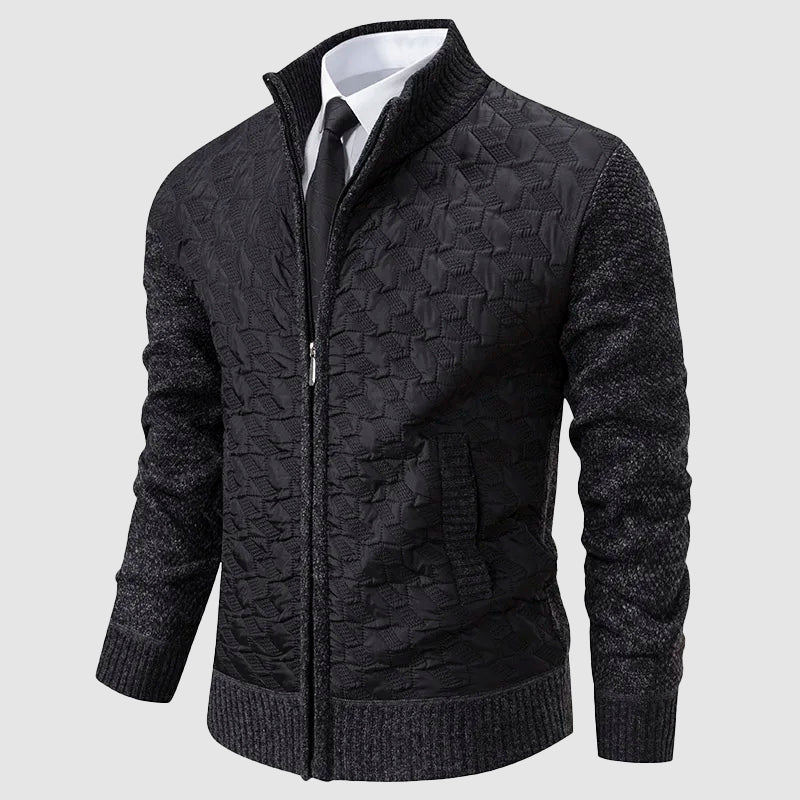 Men’s Quilted Knit Jacket with Stand Collar