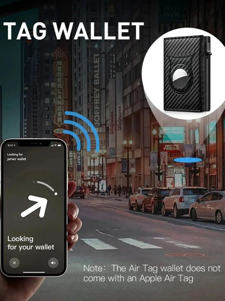 Carbon Fiber Wallet with Air Tag Holder RFID Blocking - Cross & Crown