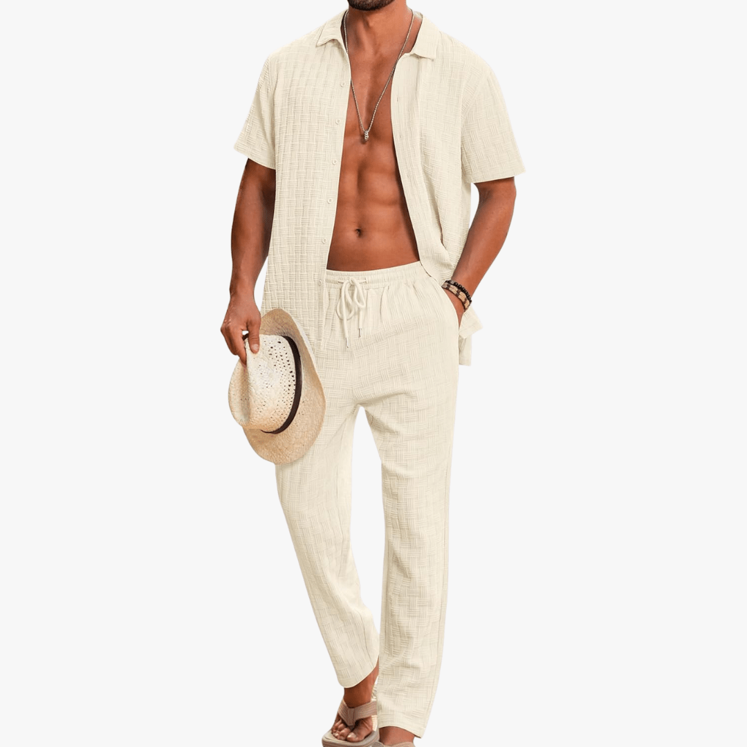 Fayymont | Men's Textured 2-Piece Summer Set – Short Sleeve Shirt & Trousers