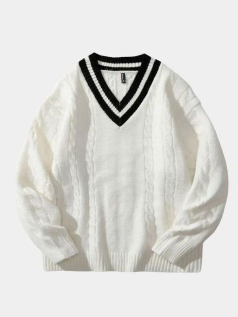 Minimalistischer V-Ausschnitt Pullover - Fayymont Co