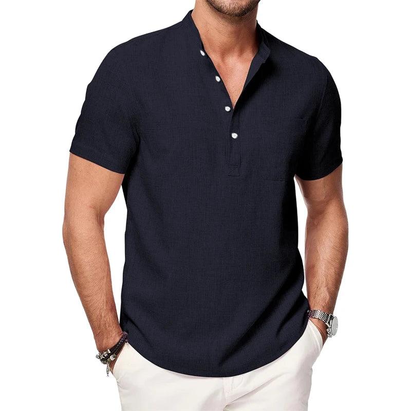 Shoreline Henley | Herren Leichtes Baumwoll-Strandhemd mit Tasche