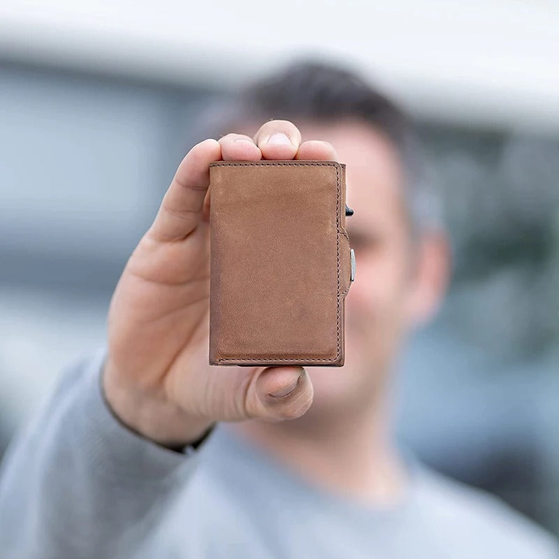 Pop-Up RFID-Geldbörse aus echtem Leder – Schlanker Schutz, müheloser Zugriff