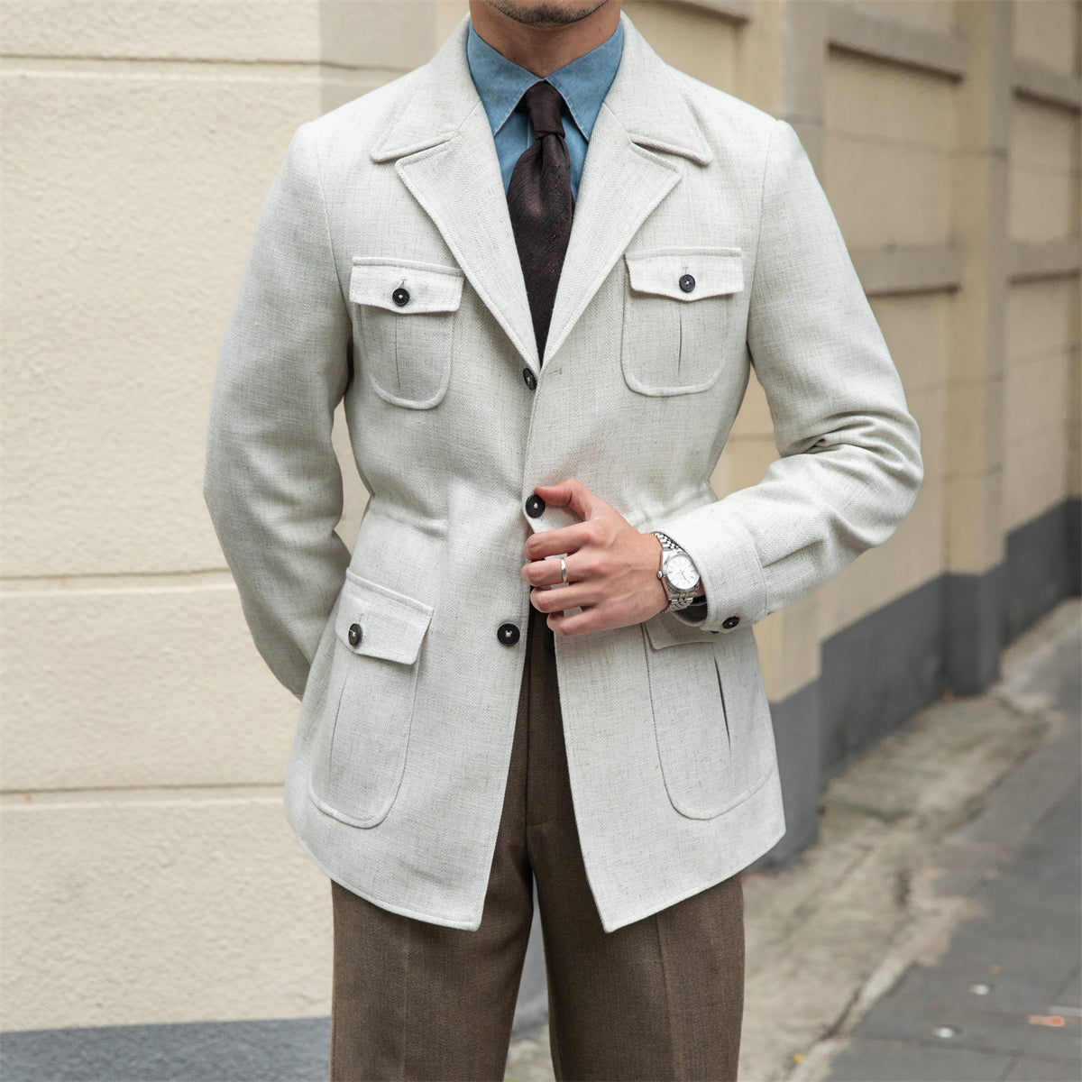 Mailand Anzugkragen Leinenmischung Jacke