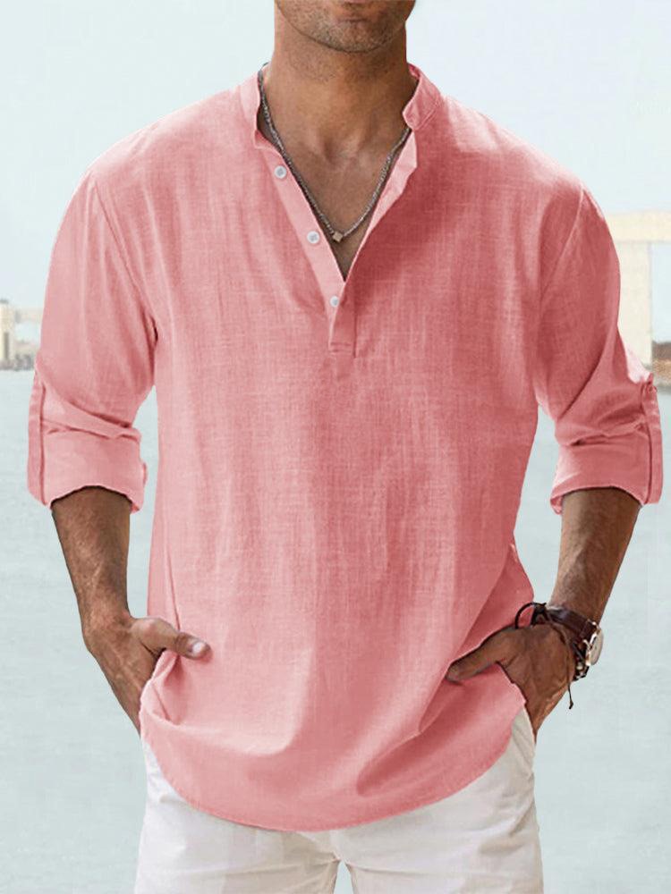 Leinen-Baumwolle Henley — Lange Ärmel