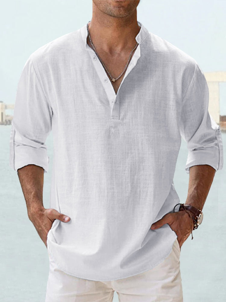 Leinen-Baumwolle Henley — Lange Ärmel