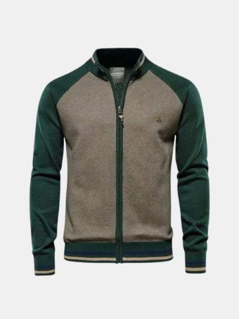 Reißverschluss Color Block Stehkragen Strickjacke Pullover